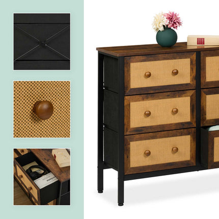 Kommode mit 6 Schubladen im Rattan-Stil
