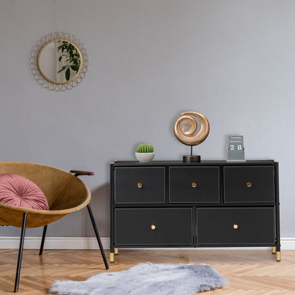 Kommode, 5 Fächer, Schwarz und Gold