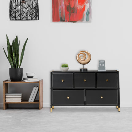 Kommode, 5 Fächer, Schwarz und Gold
