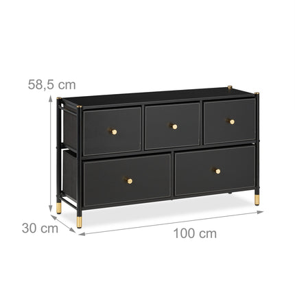 Kommode, 5 Fächer, Schwarz und Gold
