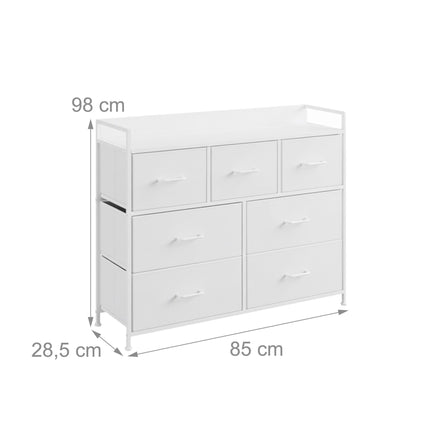 Komoda, 7 látkových košů, kov a MDF