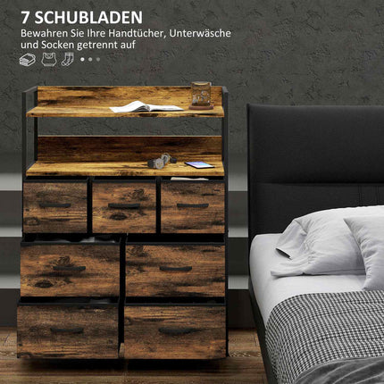 Rustikaler brauner Stoffschrank - 7 Schubladen, 2 Ablagen