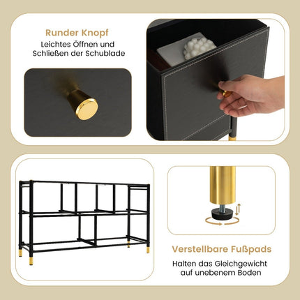 Kommode für Schlafzimmer mit 5 Schubladen breite Stoffkommode mit Metallrahmen 100 x 30 x 58,5 cm schwarz