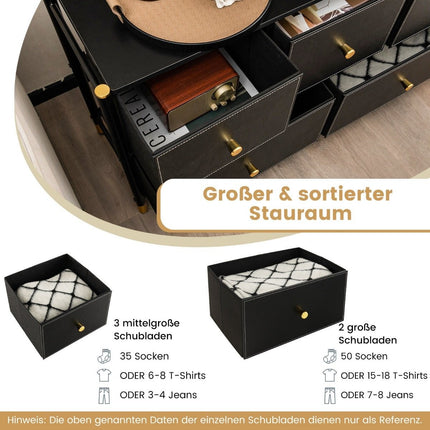 Kommode für Schlafzimmer mit 5 Schubladen breite Stoffkommode mit Metallrahmen 100 x 30 x 58,5 cm schwarz