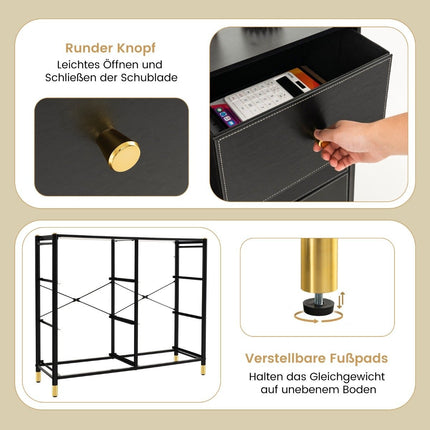 Kommode für Schlafzimmer mit 6 Schubladen Hohe Stoffkommode mit Metallrahmen 89 x 30 x 76,5 cm Schwarz