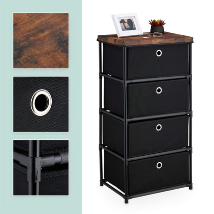 Kommode im Holzdesign mit Stoffschubladen
