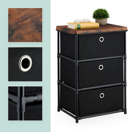 Kommode im Holzdesign mit Stoffschubladen