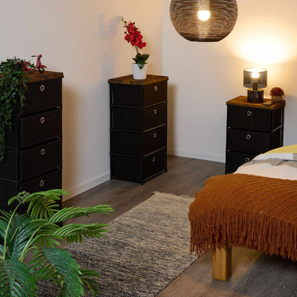 Kommode im Holzdesign mit Stoffschubladen