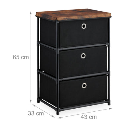 Kommode im Holzdesign mit Stoffschubladen