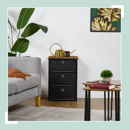 Kommode im Holzdesign mit Stoffschubladen