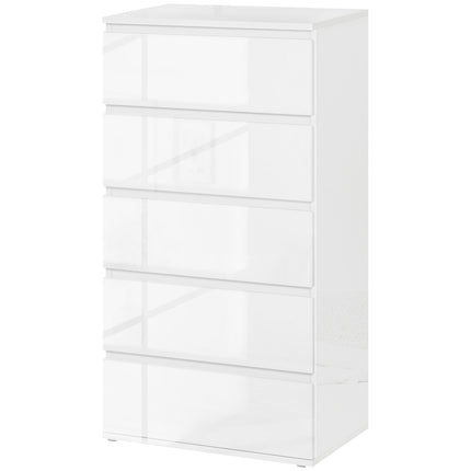 Commode, dressoir met 5 laden, kantoorkast met anti-kantelbeugels, voor woonkamer, slaapkamer, wit, 55 x 34 x 100 cm |