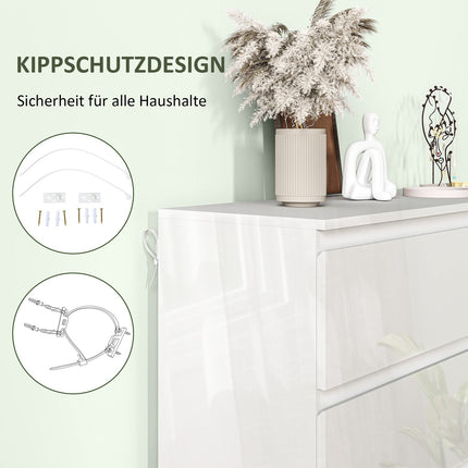 Commode, dressoir met 5 laden, kantoorkast met anti-kantelbeugels, voor woonkamer, slaapkamer, wit, 55 x 34 x 100 cm |