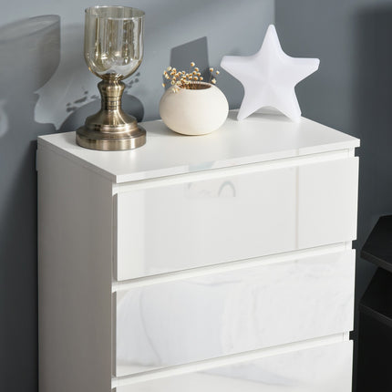 Commode, dressoir met 5 laden, kantoorkast met anti-kantelbeugels, voor woonkamer, slaapkamer, wit, 55 x 34 x 100 cm |