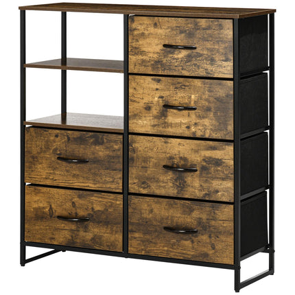Industrielles Sideboard mit 6 Stoffschubladen & 2 Ablagen, Rustikales Braun
