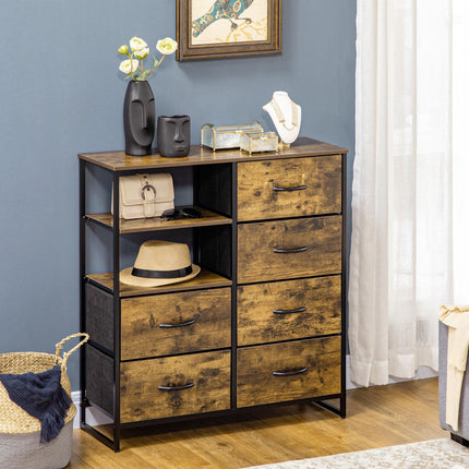 Industrielles Sideboard mit 6 Stoffschubladen & 2 Ablagen, Rustikales Braun