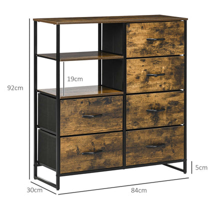 Industrielles Sideboard mit 6 Stoffschubladen & 2 Ablagen, Rustikales Braun