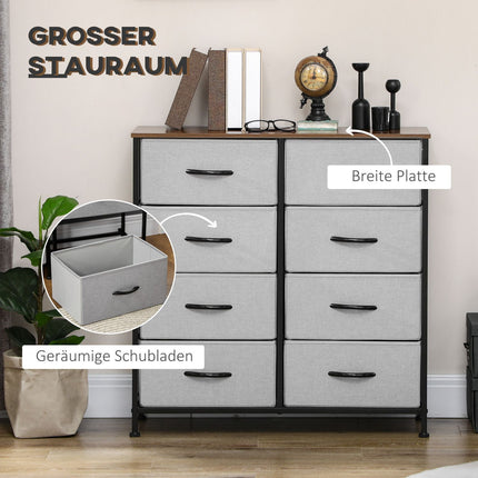 Gray sideboard with 8 fabric drawers and worktop