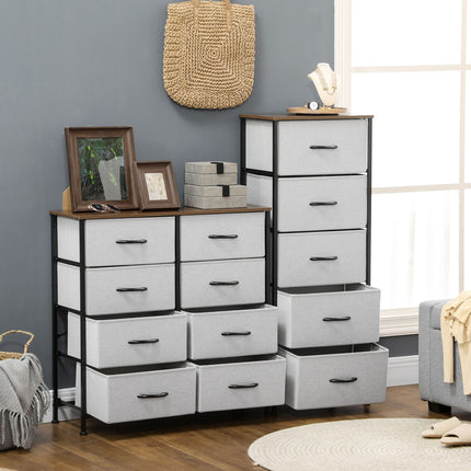 Gray sideboard with 8 fabric drawers and worktop