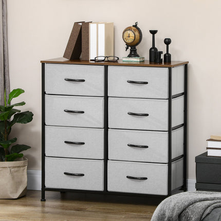 Gray sideboard with 8 fabric drawers and worktop