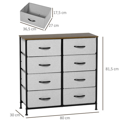 Gray sideboard with 8 fabric drawers and worktop