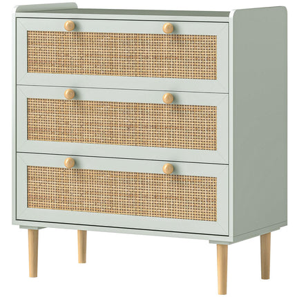 Boho Rattan dresser, 3-drawer sideboard, light blue