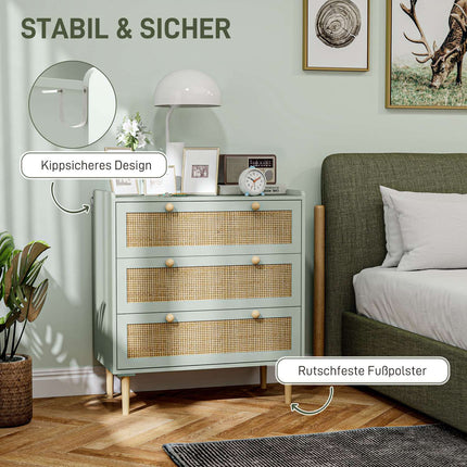 Boho Rattan dresser, 3-drawer sideboard, light blue