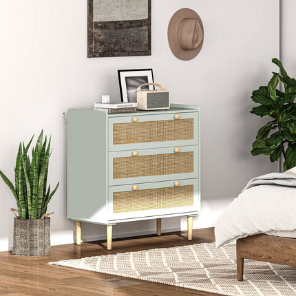 Boho Rattan dresser, 3-drawer sideboard, light blue