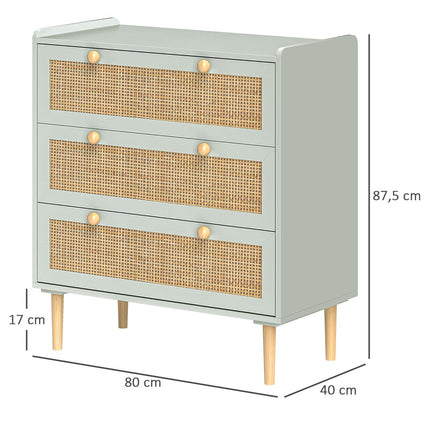 Boho Rattan dresser, 3-drawer sideboard, light blue