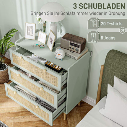 Boho Rattan dresser, 3-drawer sideboard, light blue