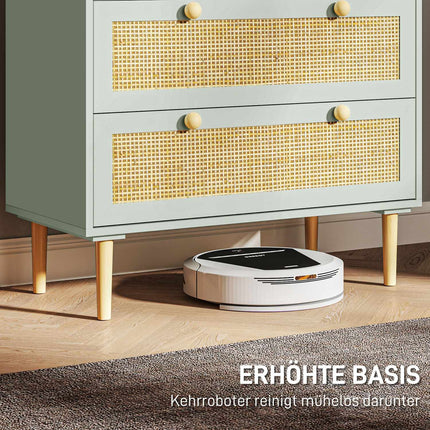 Boho Rattan dresser, 3-drawer sideboard, light blue