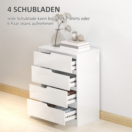 Hochglanzweiße Kommode mit 4 Schubladen, 60x40x85cm