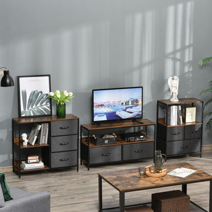 Ladenkast opbergkast met 3 stoffen laden, 2 open planken, ladekast met metalen frame voor slaapkamer, woonkamer bruin Aosoom