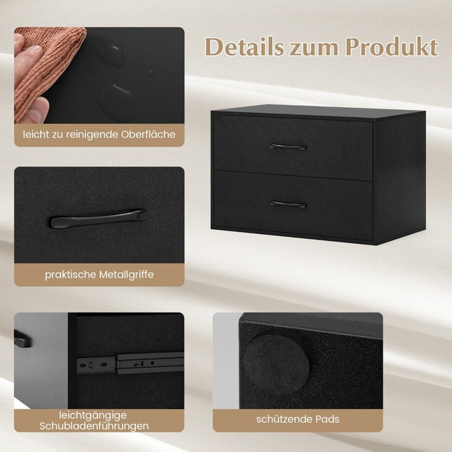 Kommode mit 2 Schubladen, Schubladenschrank, stapelbar, Sideboard aus Holz, 60 x 34 x 38 cm, schwarz