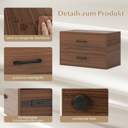 Kommode mit 2 Schubladen, stapelbarer Schubladenschrank, Sideboard aus Holz, 60 x 34 x 38 cm, Nussbaum