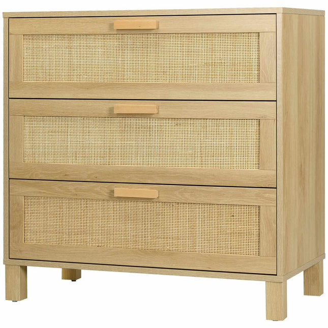 Chest of drawers in rattan look, 3 drawers, anti-tip, 80x40x80cm