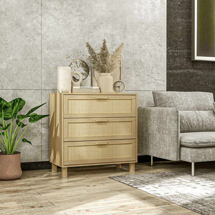 Kommode in Rattanoptik, 3 Schubladen, Kippschutz, 80x40x80cm