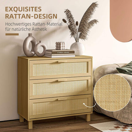 Kommode in Rattanoptik, 3 Schubladen, Kippschutz, 80x40x80cm