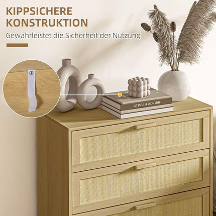 Kommode in Rattanoptik, 3 Schubladen, Kippschutz, 80x40x80cm