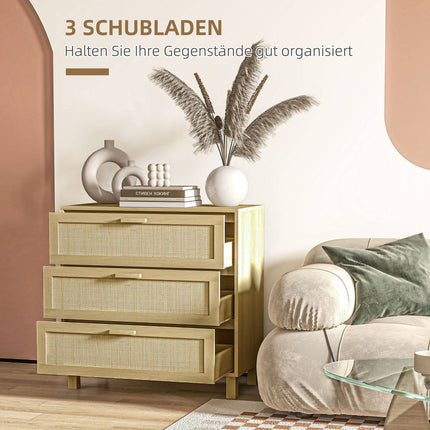 Kommode in Rattanoptik, 3 Schubladen, Kippschutz, 80x40x80cm