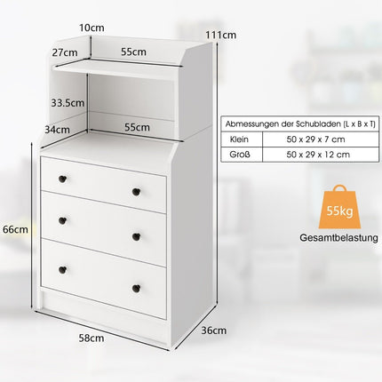 Chest of drawers with 3 drawers & shelves & anti-tip device Drawer cabinet White