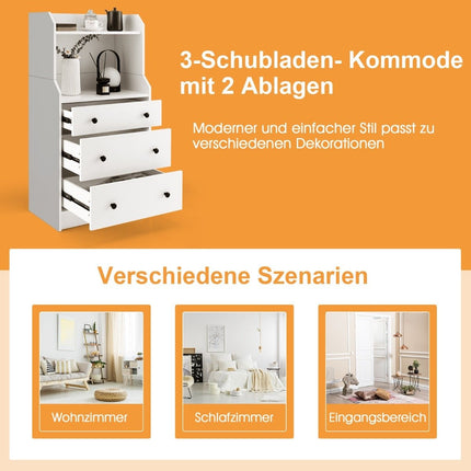 Chest of drawers with 3 drawers & shelves & anti-tip device Drawer cabinet White