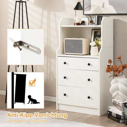 Chest of drawers with 3 drawers & shelves & anti-tip device Drawer cabinet White