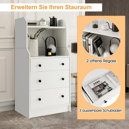 Chest of drawers with 3 drawers & shelves & anti-tip device Drawer cabinet White