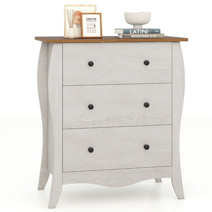 Kommode mit 3 klappbaren Stoffschubladen, Landhausstil Sideboard, Schubladenschrank grau