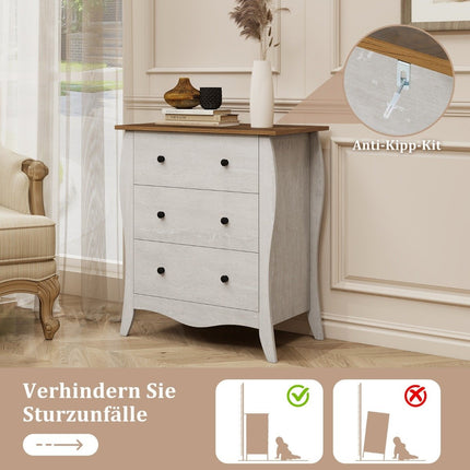 Kommode mit 3 klappbaren Stoffschubladen, Landhausstil Sideboard, Schubladenschrank grau