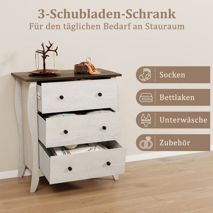 Kommode mit 3 klappbaren Stoffschubladen, Landhausstil Sideboard, Schubladenschrank grau