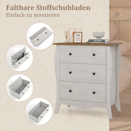 Kommode mit 3 klappbaren Stoffschubladen, Landhausstil Sideboard, Schubladenschrank grau