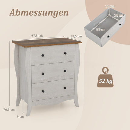 Kommode mit 3 klappbaren Stoffschubladen, Landhausstil Sideboard, Schubladenschrank grau