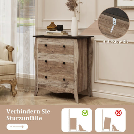 Ladekast met 3 uitklapbare stoffen laden, dressoir in landelijke stijl, ladekast, bruin