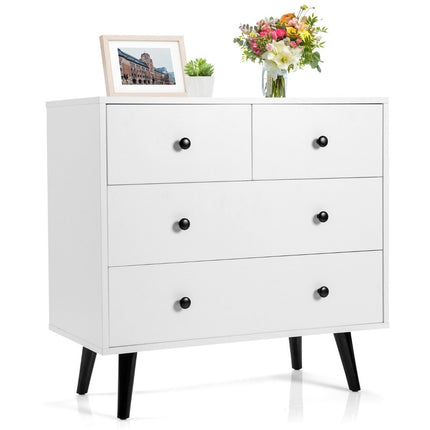 Kommode mit 4 Schubladen, Sideboard aus Holz, moderner Aufbewahrungsschrank, weiß